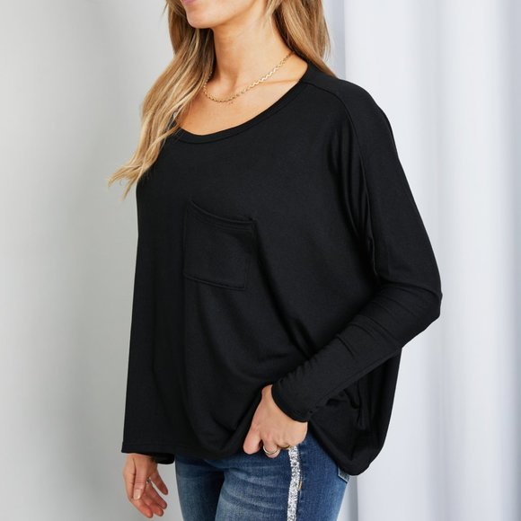 Zenana Full Size Round Neck Pocket Long Sleeve Top - Picture 7 of 10